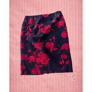 Talbots Pencil Skirt Red velvet Rose 4‎ Avant Garde velvet velour romantic